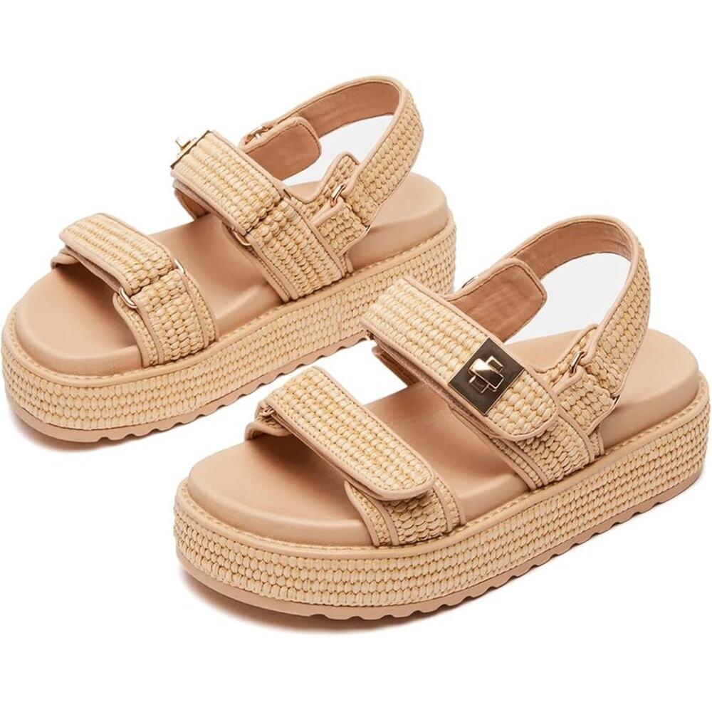 NWT SOVANYOU Women Raffia Sandals Woven Open Toe Straw Rattan Slingback-9.5